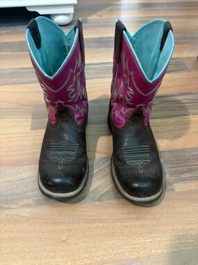 Ariat Brown Boots with Pink Shaft and Turquoise Lining